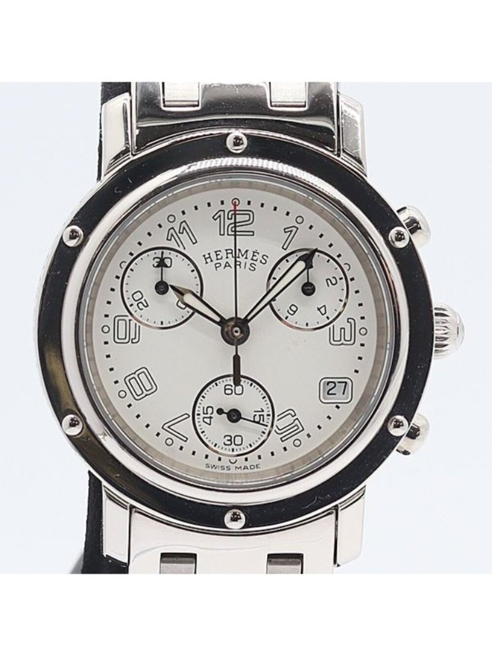 Hermes Clipper Chrono White Dial Date Watch